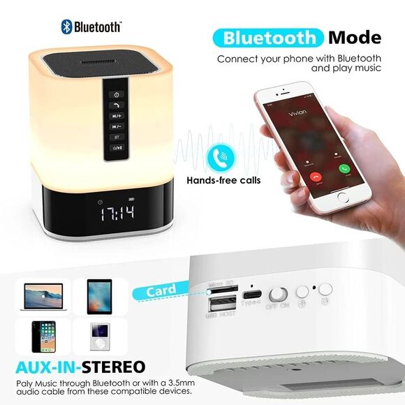 Night Light Bluetooth Speaker, 5 in 1 Touch Control Bedside Lamp Dimmable - Picture 5 of 13